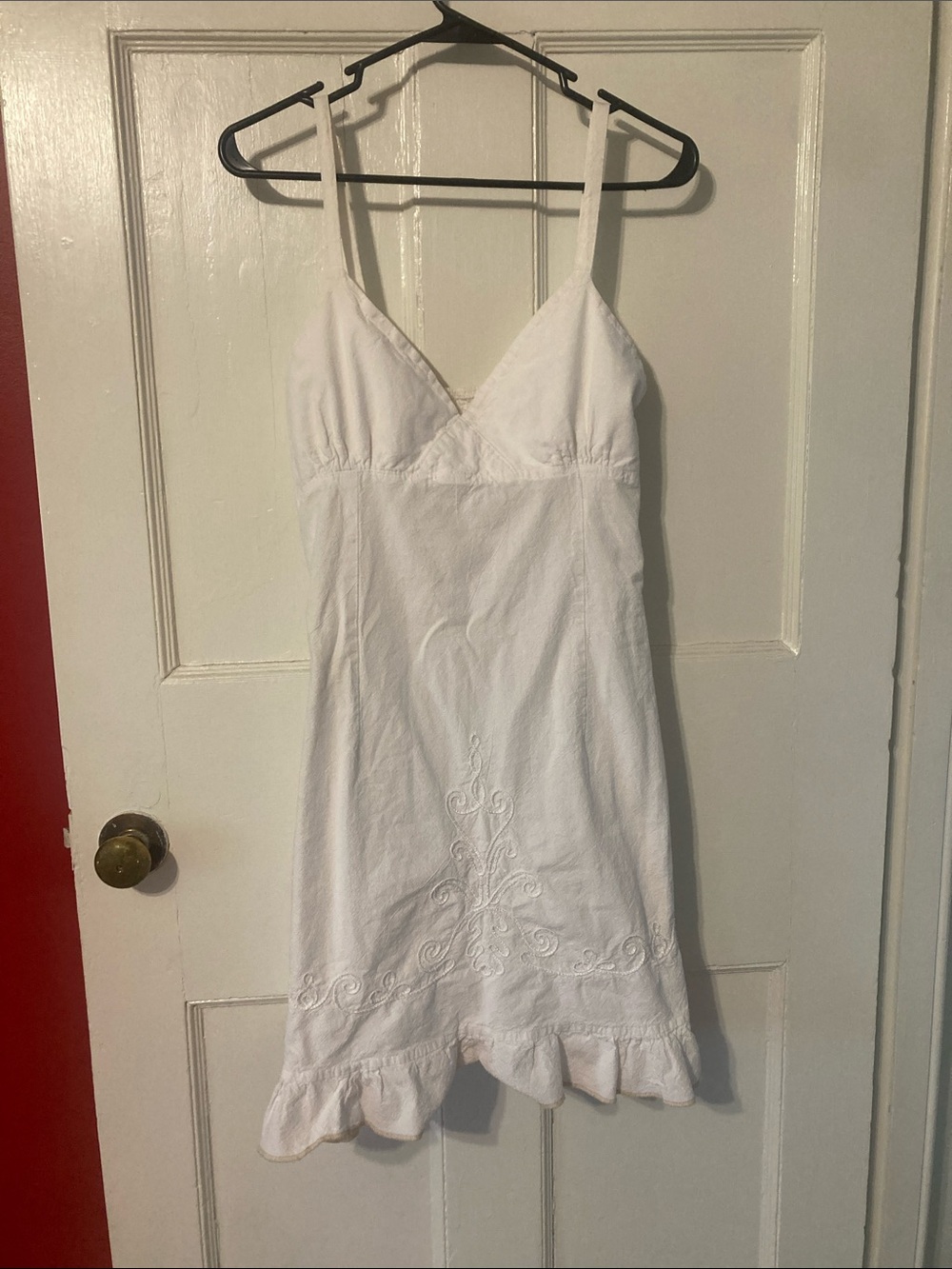 White Embroidered Cotton Dress with Straps